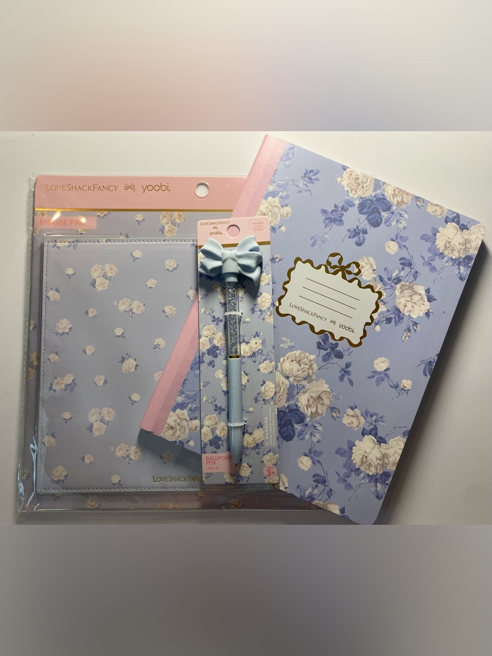 🩵 LoveShackFancy x Target Mouse Pad + Blue Floral Notebook + Blue Bow Pen 🩵